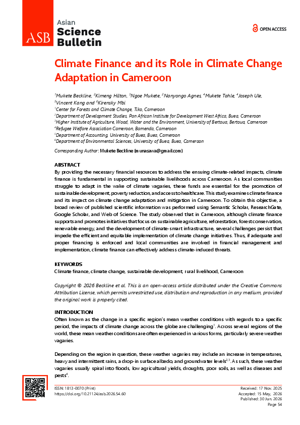 (PDF) Climate Finance and its Role in Climate Change Adaptation in Cameroon