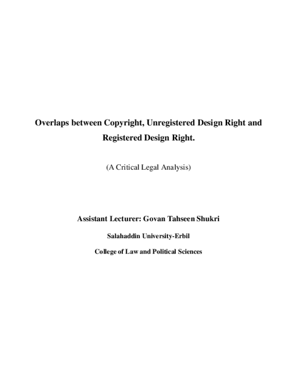 (PDF) Overlaps between Copyright, Unregistered Design Right and ...