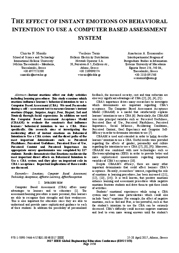 (PDF) The effect of instant emotions on behavioral intention to use a ...
