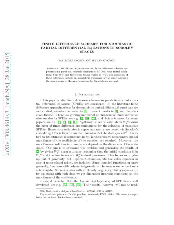 (PDF) Finite Difference Schemes for Stochastic Partial Differential ...
