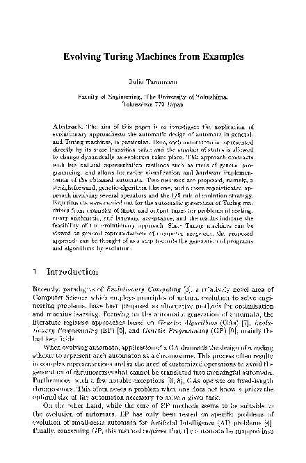 (PDF) Evolving Turing machines from examples