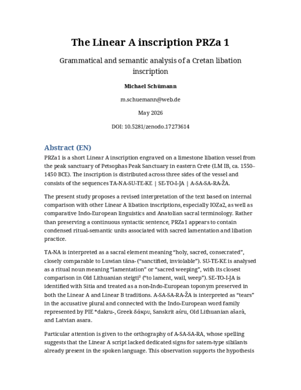 (PDF) The Linear A inscription PRZa 1 Grammatical and semantic analysis ...
