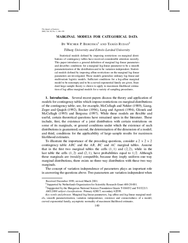 (PDF) Marginal models for categorical data