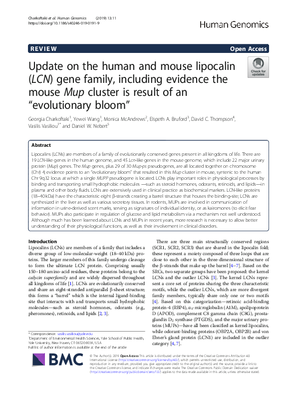 (PDF) Update on the human and mouse lipocalin (LCN) gene family ...