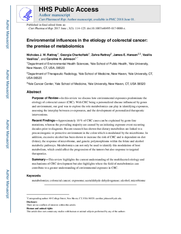 (PDF) Environmental Influences in the Etiology of Colorectal Cancer ...