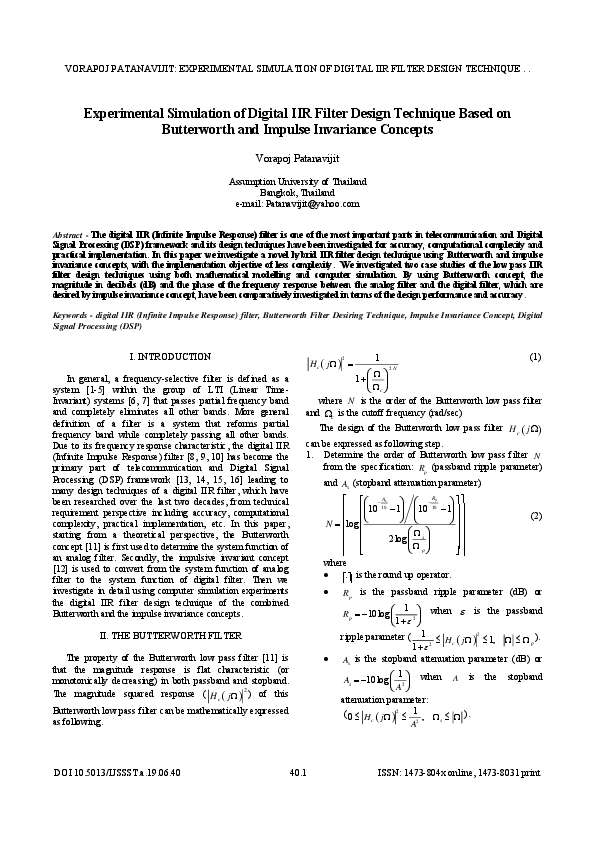 (PDF) Experimental Simulation of Digital IIR Filter Design Technique ...