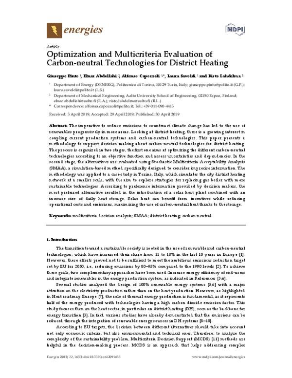 (PDF) Optimization and Multicriteria Evaluation of Carbon-neutral ...