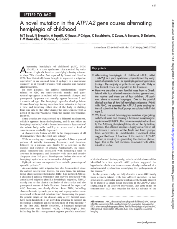 (PDF) A novel mutation in the ATP1A2 gene causes alternating hemiplegia ...