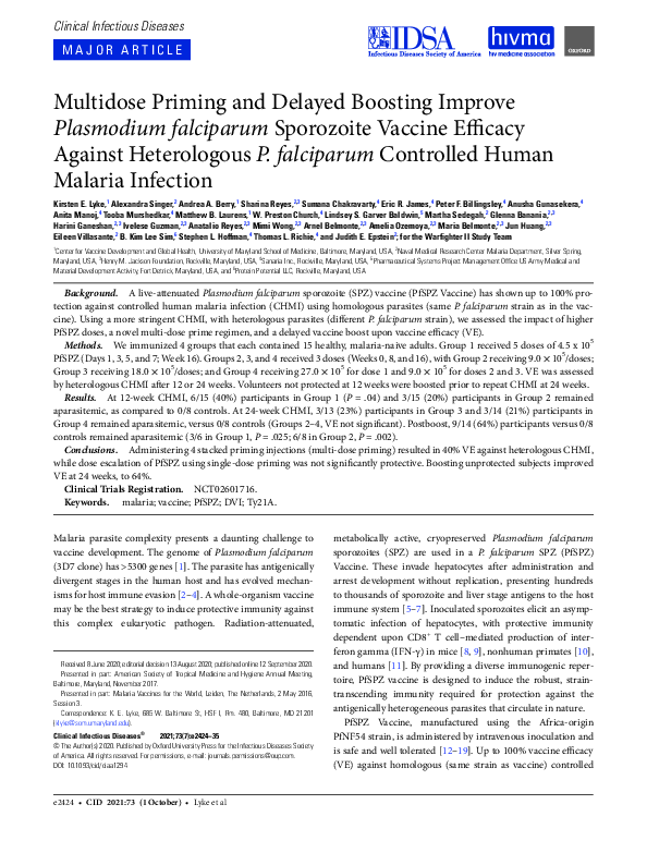 (PDF) Multidose Priming and Delayed Boosting ImprovePlasmodium ...