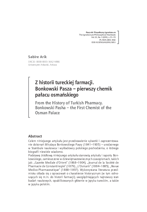 (PDF) Z historii tureckiej farmacji. Bonkowski Pasza – pierwszy chemik ...