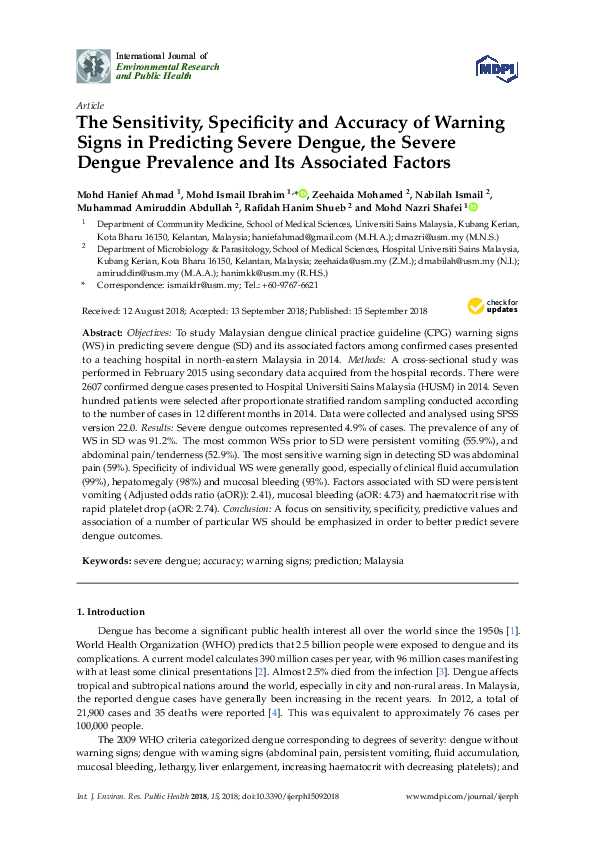 (PDF) The Sensitivity, Specificity and Accuracy of Warning Signs in ...