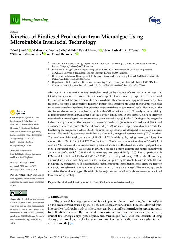 (PDF) Kinetics of Biodiesel Production from Microalgae using ...