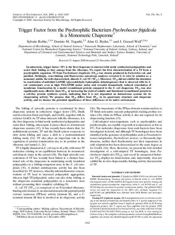 (PDF) Trigger Factor from the Psychrophilic Bacterium Psychrobacter ...