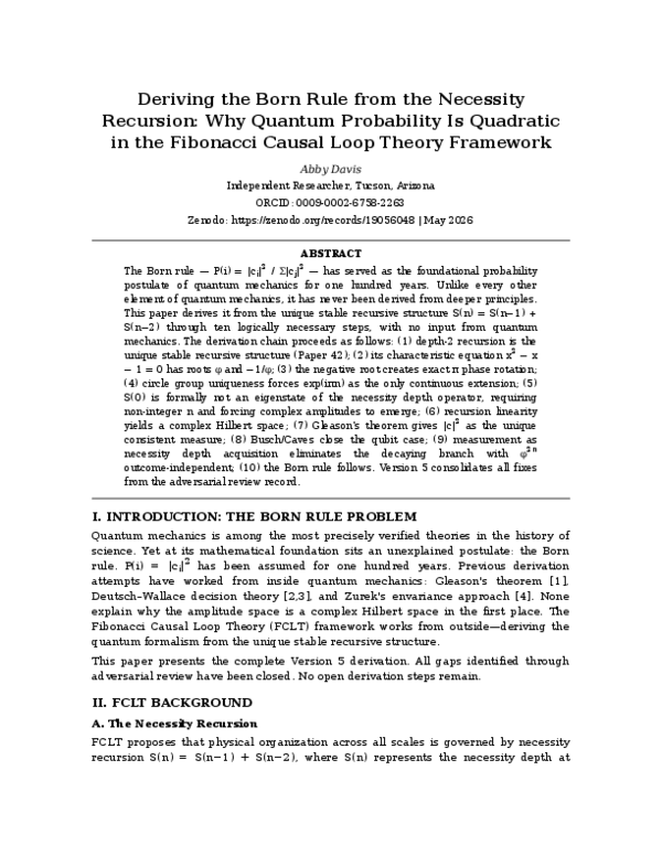 (PDF) Deriving the Born Rule from the Necessity Recursion: Why Quantum ...