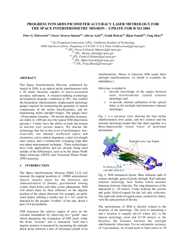 (PDF) Progress towards picometer accuracy laser metrology for the space ...
