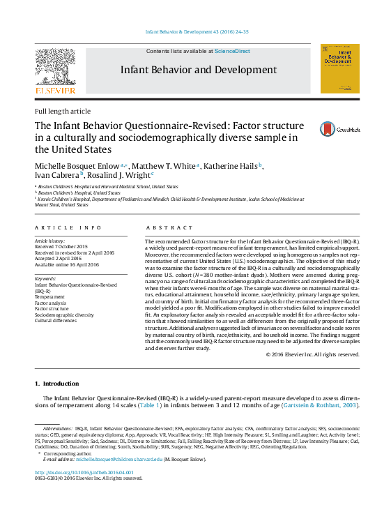 (PDF) The Infant Behavior Questionnaire-Revised: Factor structure in a ...