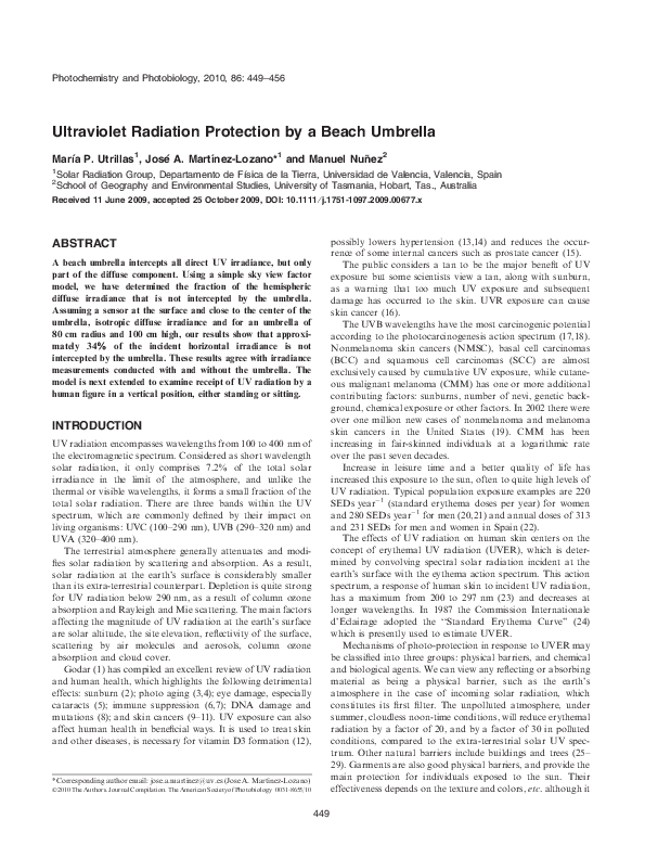 (PDF) Ultraviolet Radiation Protection by a Beach Umbrella