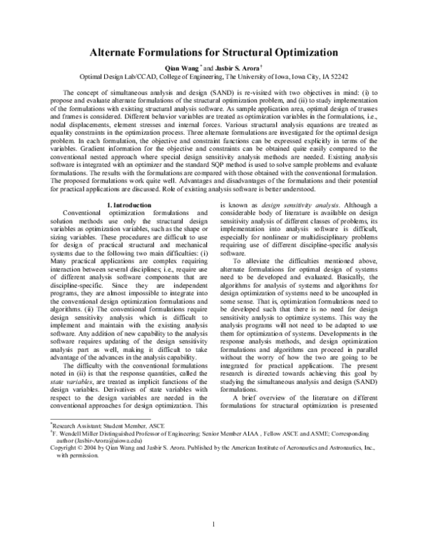 (PDF) Alternate Formulations for Structural Optimization