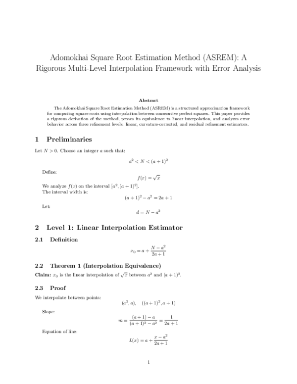 (PDF) Adomokhai Square Root Estimation Method (ASREM): A Rigorous Multi ...
