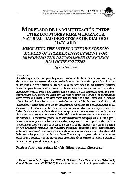 (PDF) MODELADO DE LA MIMETIzACIÓN ENTRE INTERLOCUTORES PARA MEJORAR LA ...