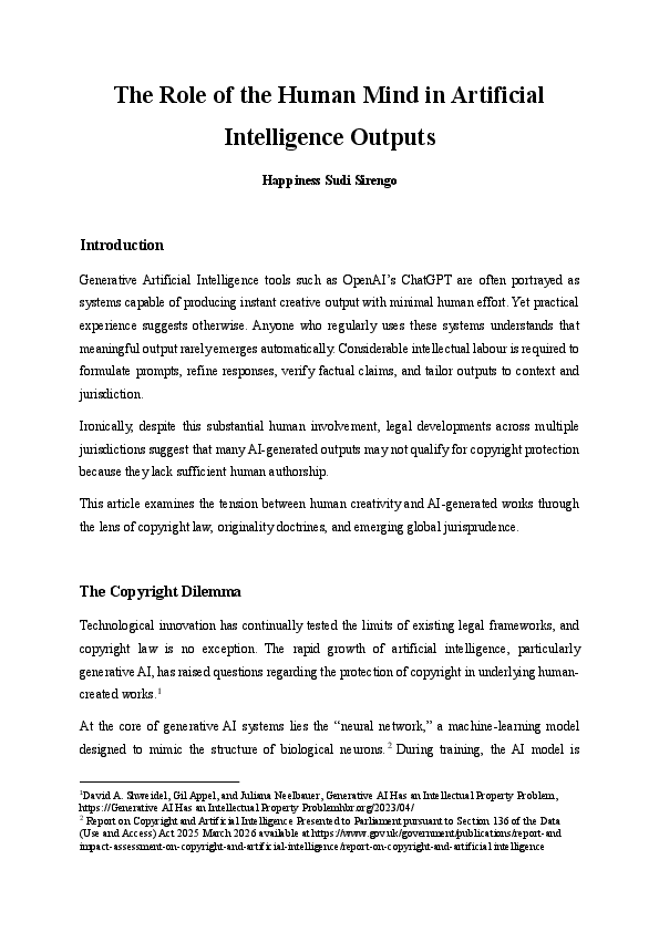 (PDF) The Role of the Human Mind in Artificial Intelligence Outputs