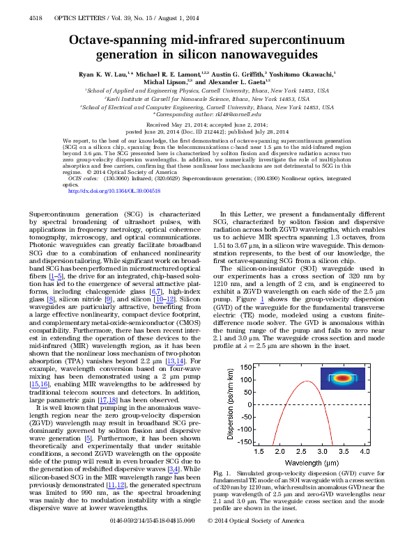 (PDF) Octave-spanning mid-infrared supercontinuum generation in silicon ...