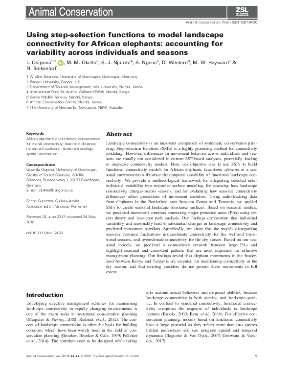 (PDF) Using step‐selection functions to model landscape connectivity ...