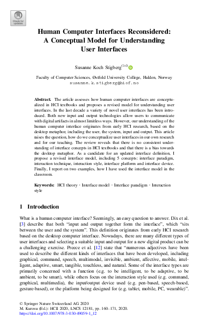 (PDF) Human Computer Interfaces Reconsidered: A Conceptual Model for ...