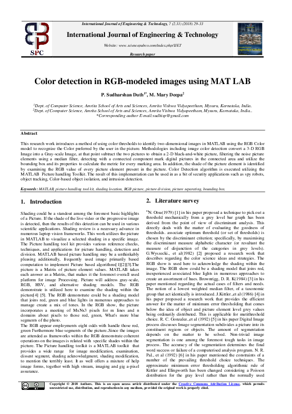 (PDF) Color detection in RGB-modeled images using MAT LAB