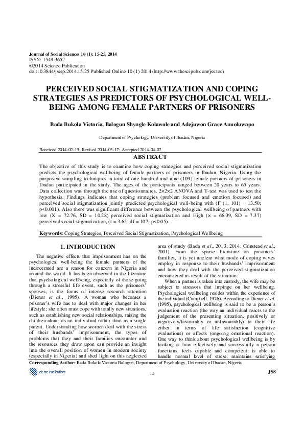 (PDF) Perceived Social Stigmatization and Coping Strategies as ...