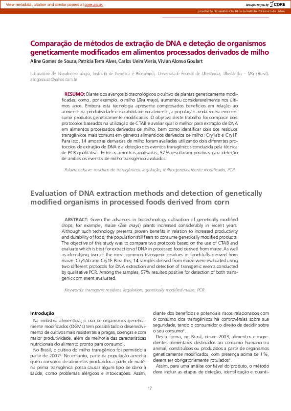 (PDF) Evaluation of DNA extraction methods and detection of genetically ...