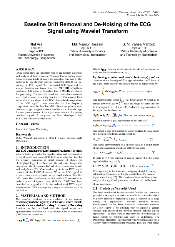 (PDF) Baseline Drift Removal and De-Noising of the ECG Signal using ...
