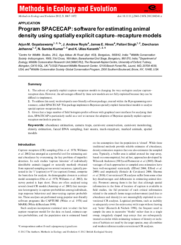 (PDF) Program SPACECAP: software for estimating animal density using ...