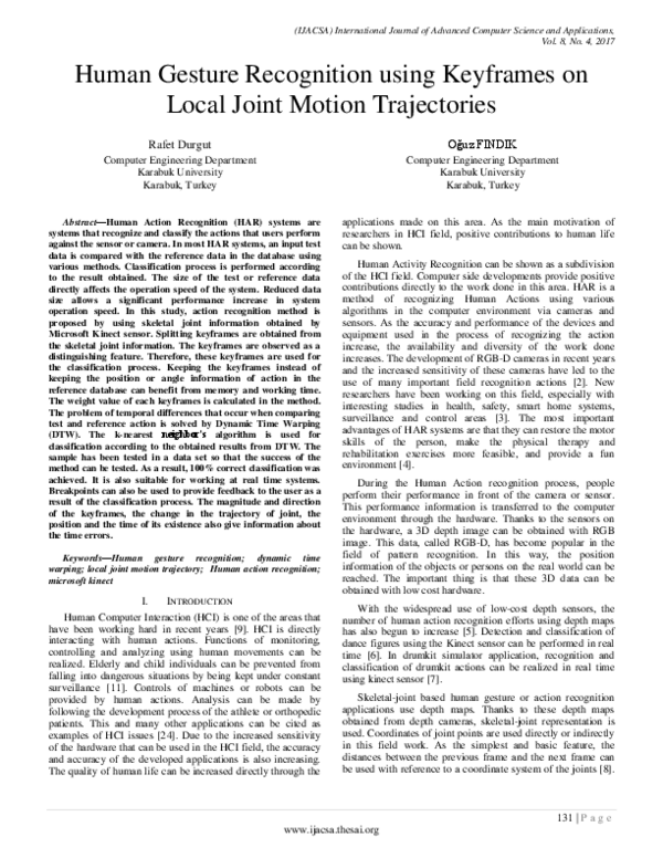 (PDF) Human Gesture Recognition using Keyframes on Local Joint Motion ...
