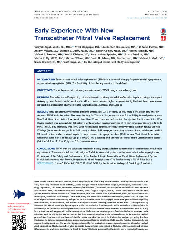 (PDF) Early Experience with New Transcatheter Mitral Valve Replacement