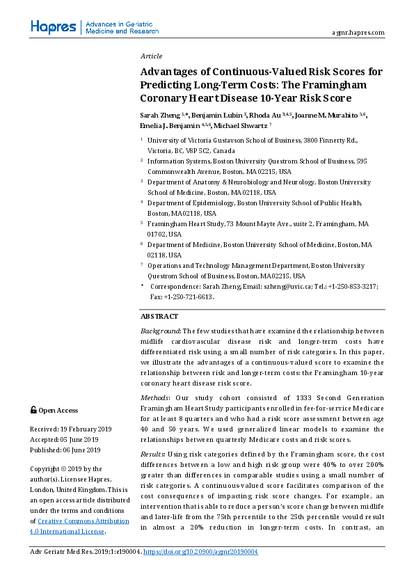 (PDF) Predicting Coronary Heart Disease: From Framingham Risk Score to ...