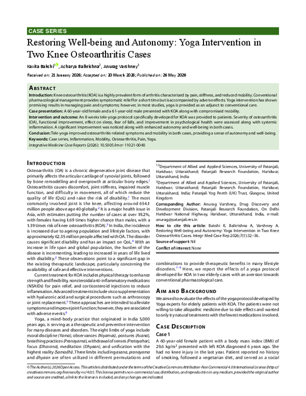 (PDF) Restoring Well-being and Autonomy: Yoga Intervention in Two Knee ...