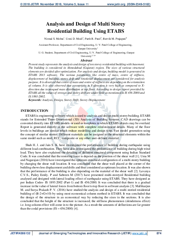 (PDF) Analysis and Design of Multi Storey Residential Building Using ETABS