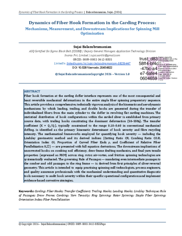 (PDF) Dynamics of Fiber Hook Formation in the Carding Process ...