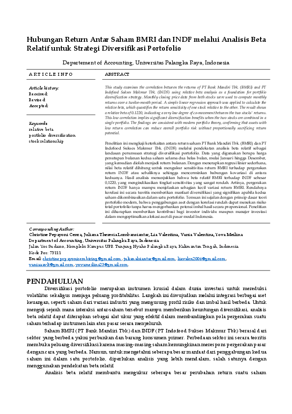 (PDF) Hubungan Return Antar Saham BMRI dan INDF melalui Analisis Beta ...