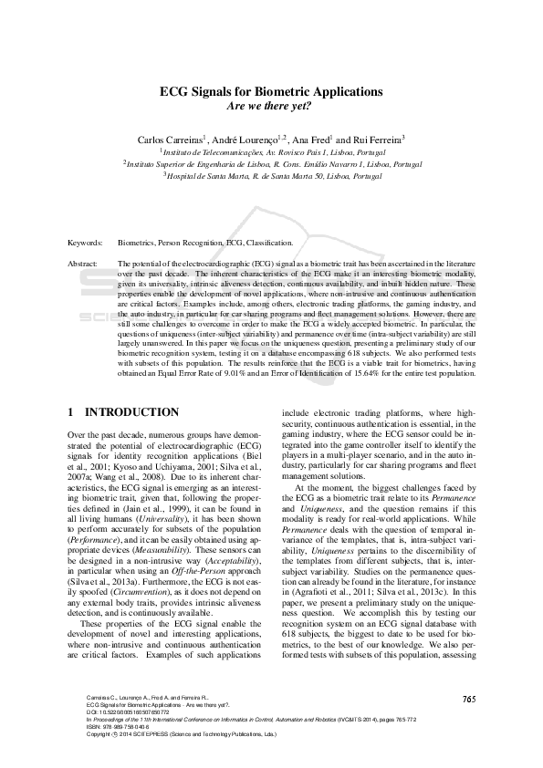 (PDF) ECG Signals for Biometric Applications - Are we there yet?