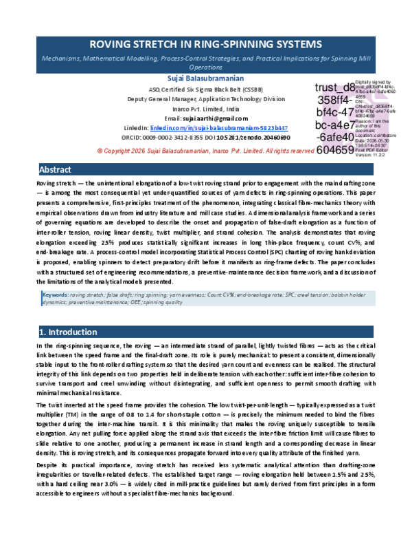 (PDF) ROVING STRETCH IN RING-SPINNING SYSTEMS