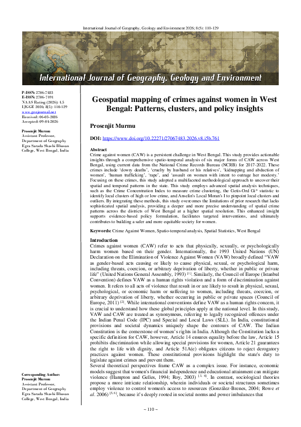 (PDF) Geospatial mapping of crimes against women in West Bengal ...