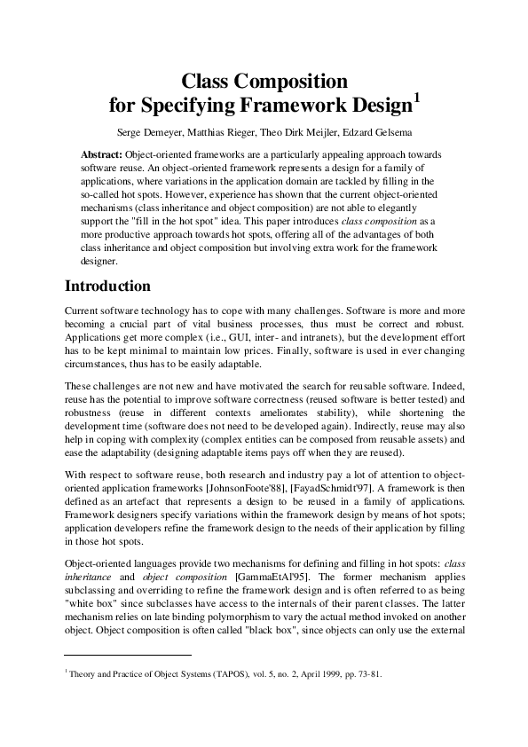 (PDF) Class composition for specifying framework design