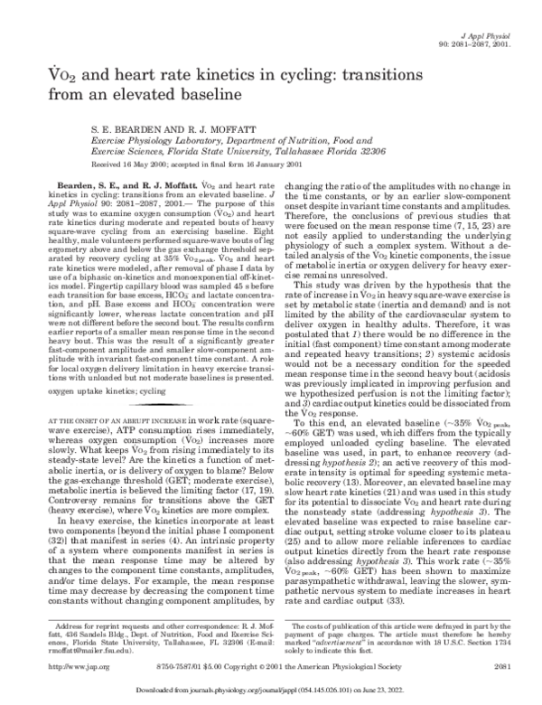 (PDF) V˙ o 2 and heart rate kinetics in cycling: transitions from an ...