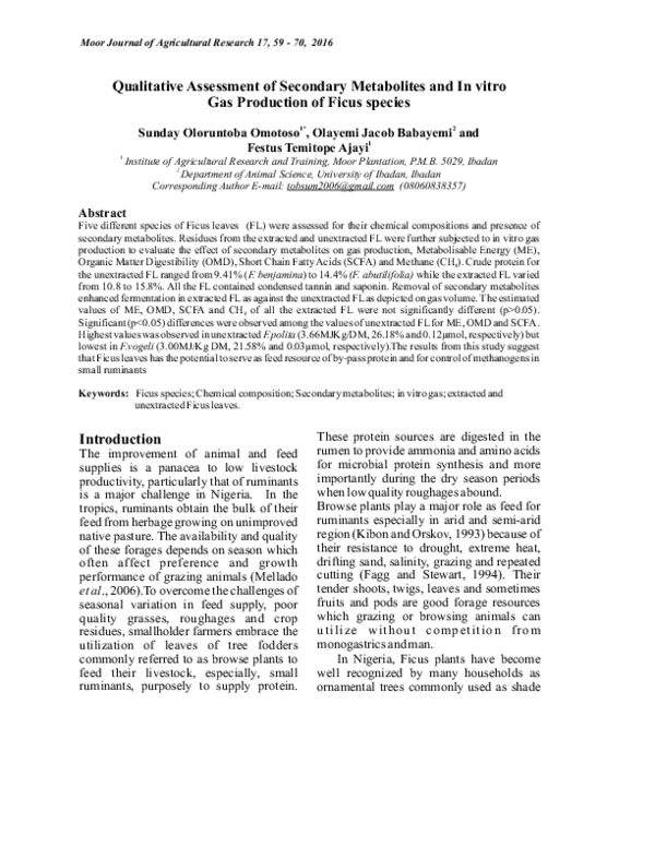 (PDF) Qualitative Assessment of Secondary Metabolites and In vitro Gas ...