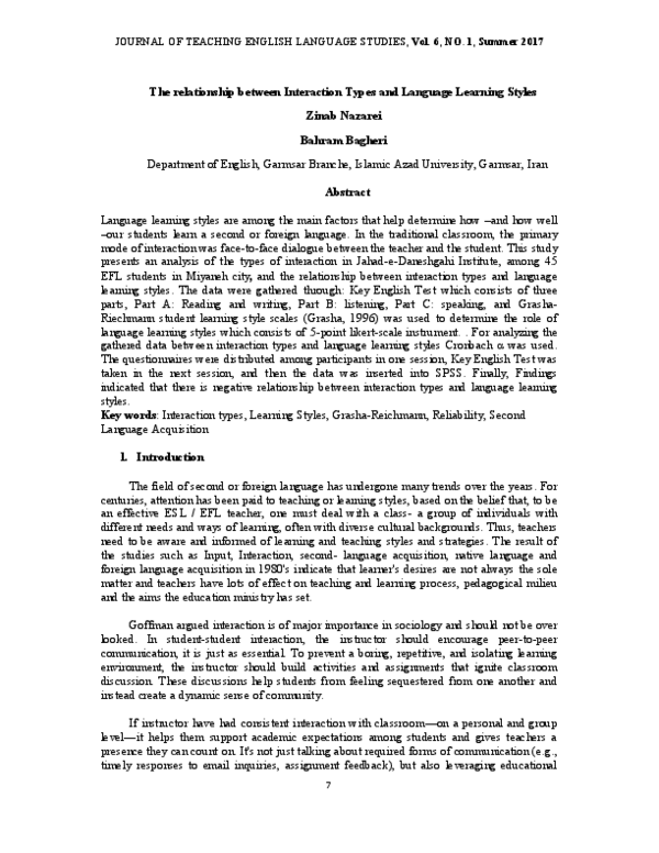 (PDF) The relationship between Interaction Types and Language Learning ...
