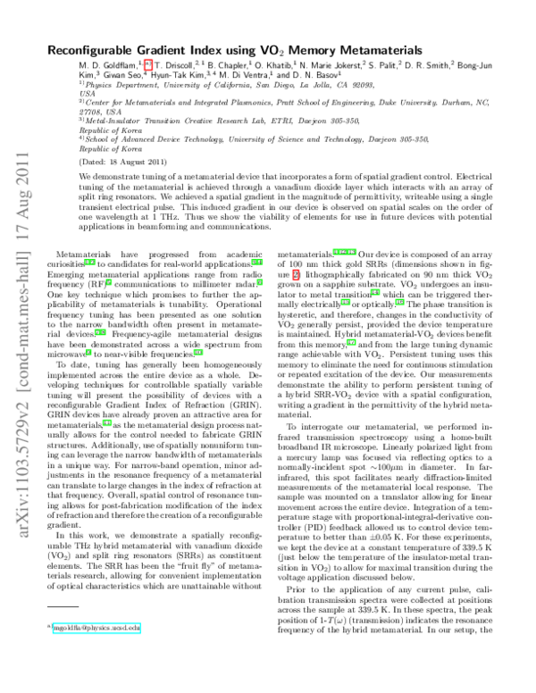 (PDF) Reconfigurable gradient index using VO2 memory metamaterials