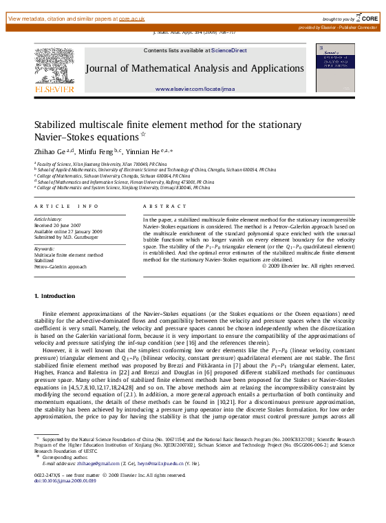 (PDF) Stabilized multiscale finite element method for the stationary ...