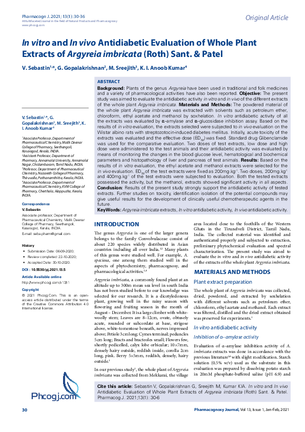 (PDF) In vitro and In vivo Antidiabetic Evaluation of Whole Plant ...
